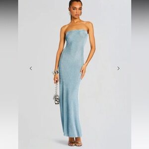 Blue metallic knit maxi